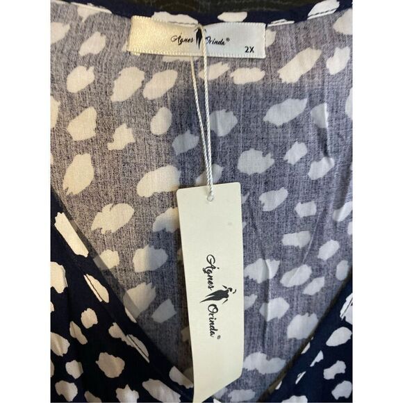 Agnes Orinda NWT plus size V-neck 3/4 flounce sleeve baby doll Blouse S/2X - Picture 7 of 8